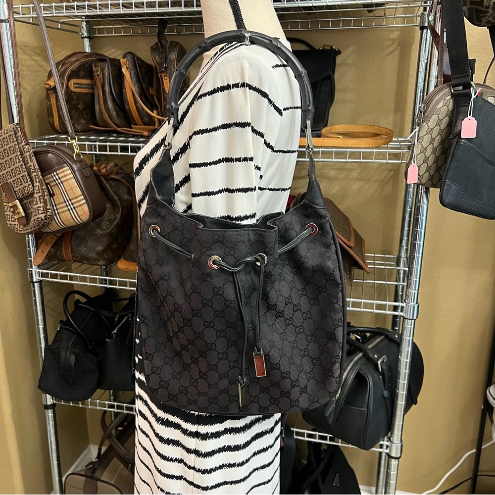 Vintage Gucci | Bamboo GG Black Monogram Shoulder Bag - Picture 3 of 16